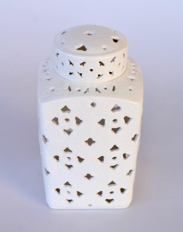 Medium White Cut-Out Square Jar With Lid
